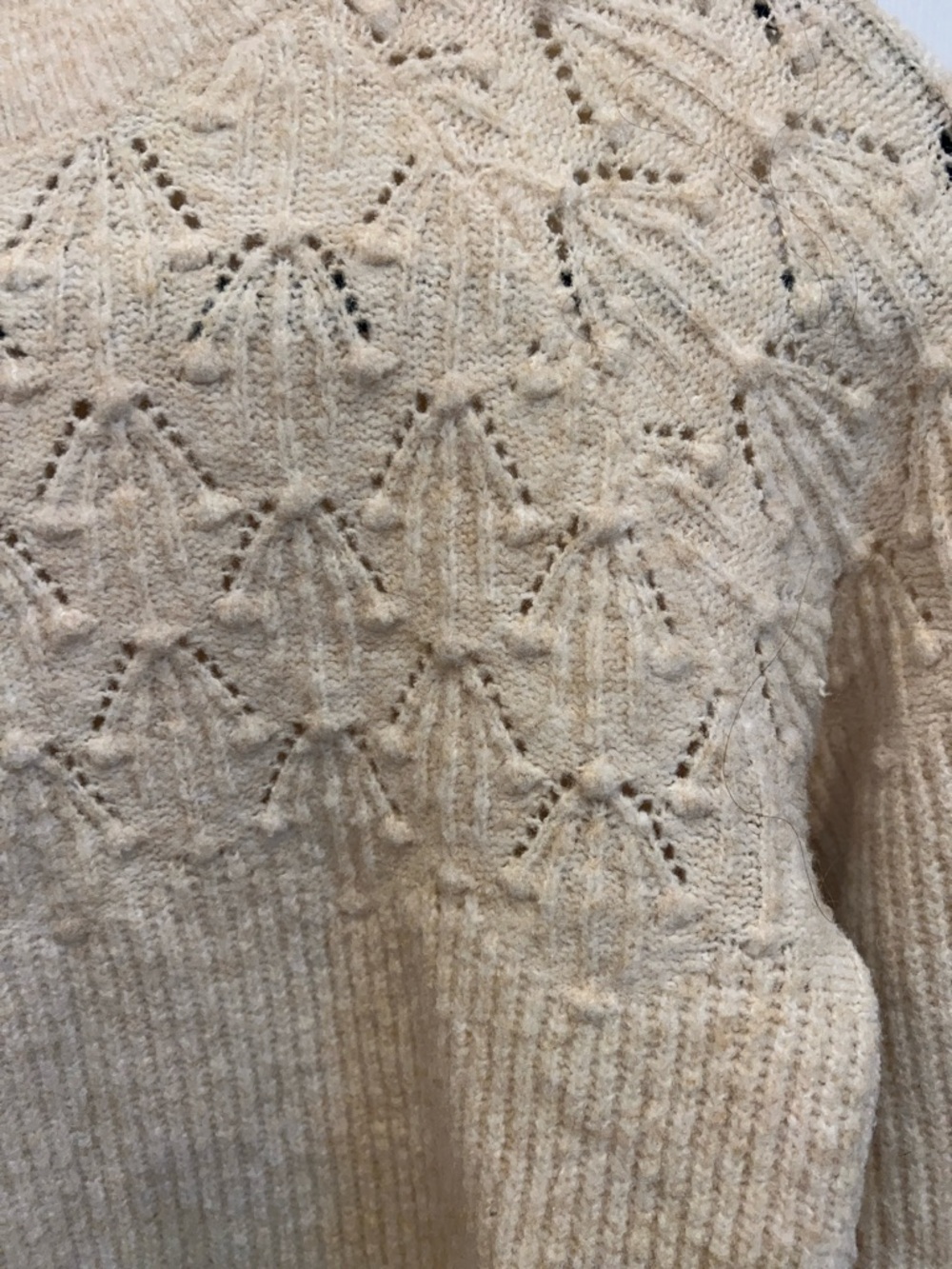 Old Navy Cream Pointelle Crewneck Sweater with Scalloped Cuffs - Picture 3 of 3